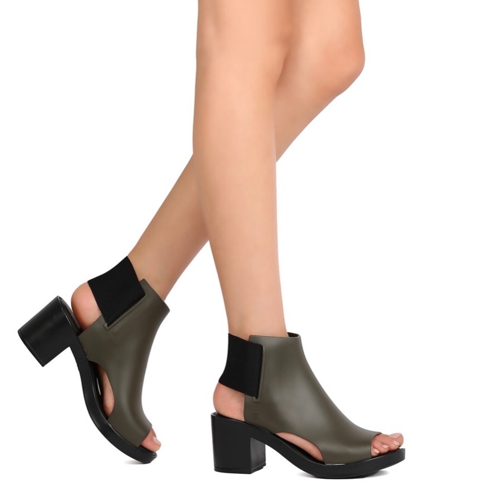 Melissa Peep Toe Chunky Heel Elastic Dance Mule